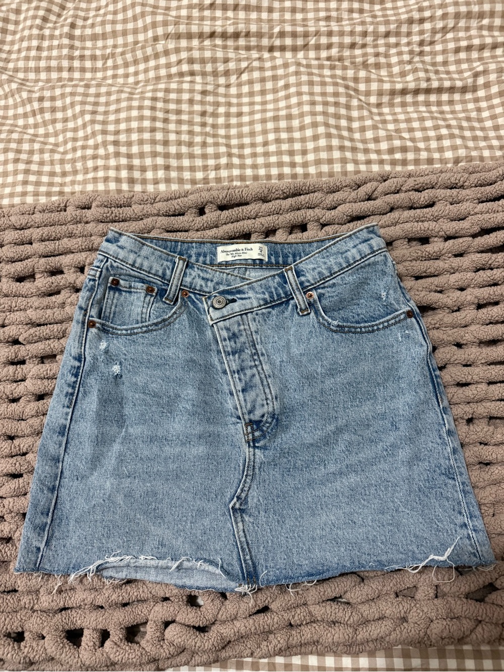 Abercrombie & Fitch Blue Distressed Denim Mini Skirt 90s micro mini high rise